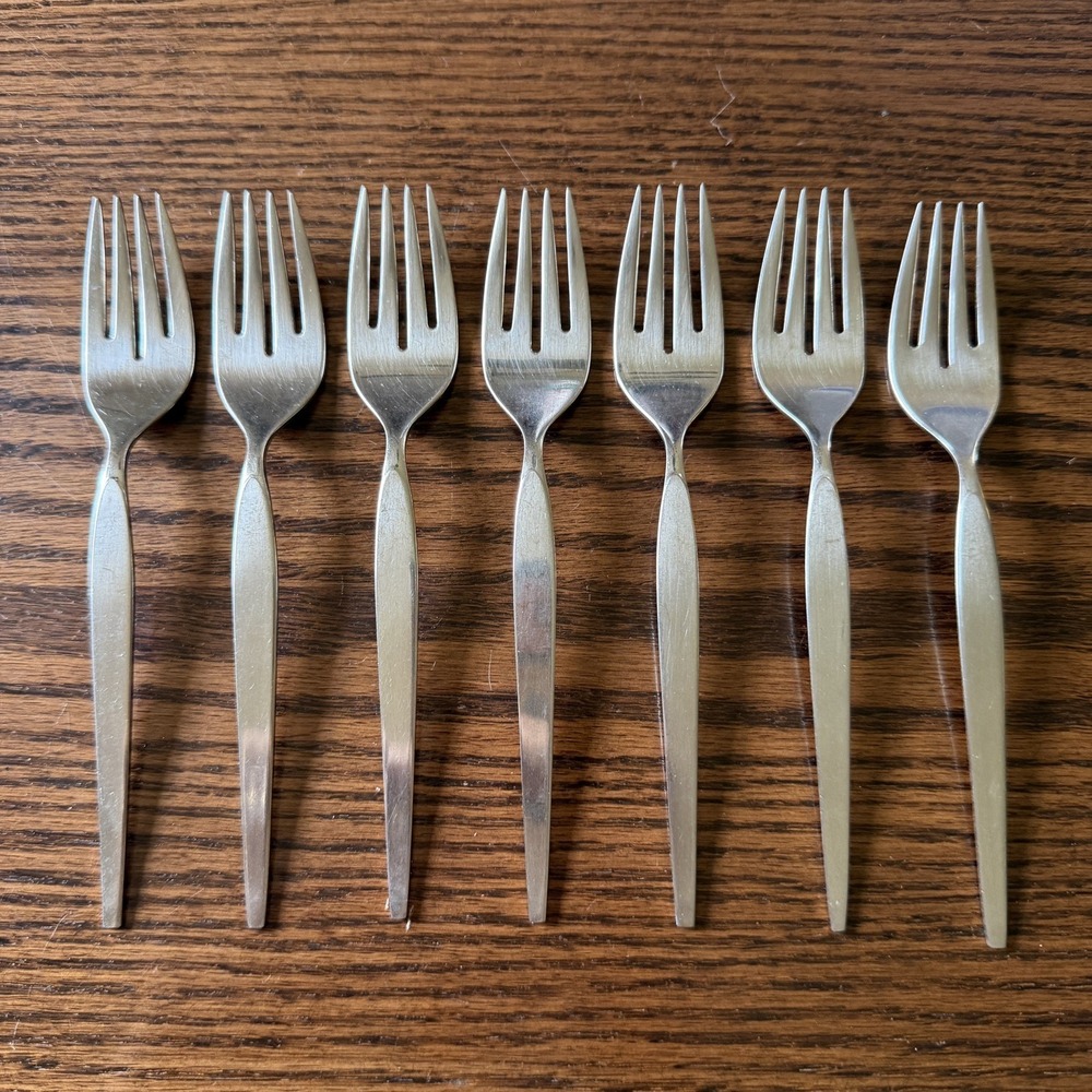 Vtg Oneida FROSTFIRE Community Stainless Steel Salad Forks Set of 7